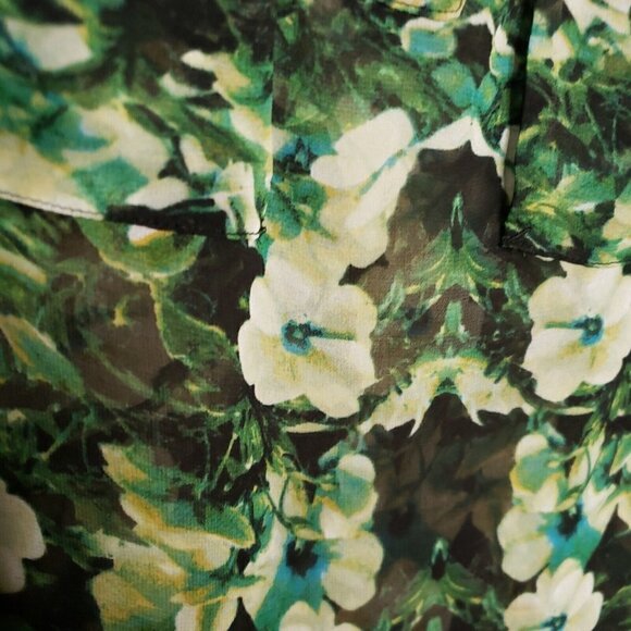 Ellen Tracy Womens Green Floral Sheer Short Sleeve Blouse Small - Picture 3 of 7